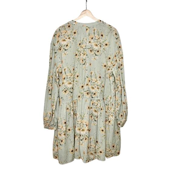 H&M Sunflowers Floral Balloon Sleeve Boxy Relaxed Drop Waist Shift Dress Size 12 - Picture 8 of 10